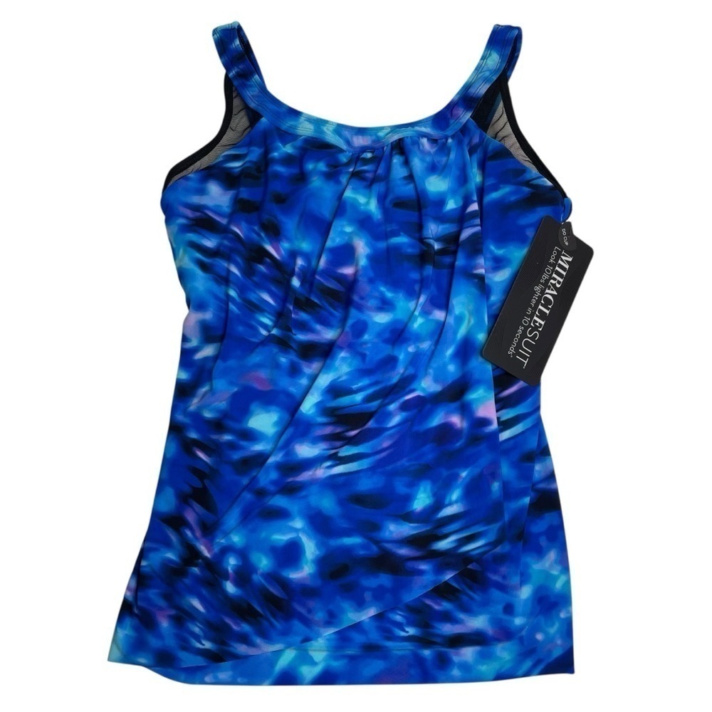 Miraclesuit Ursula Tankini Top Underwire DD Cloud Leopard Blue 10 DD New